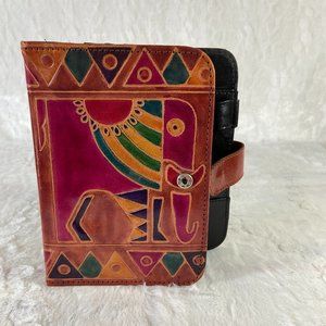 Vintage Mexican  Hand Tooled Painted Travel Wallet